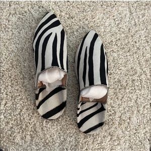 Handmade Moroccan leather shearling slippers babouche black & white zebra print